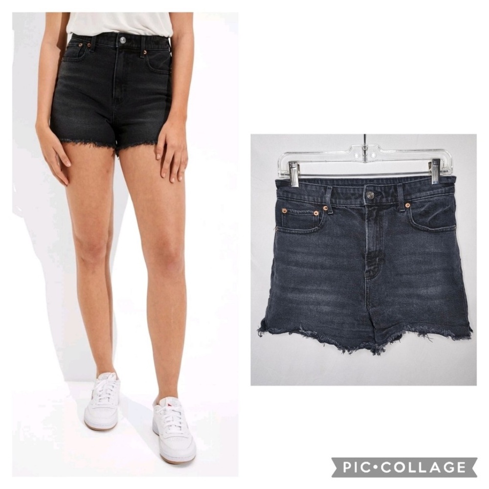 Womens American Eagle AE Highest Rise 90s Boyfriend Short Stretch Frayed Black 4